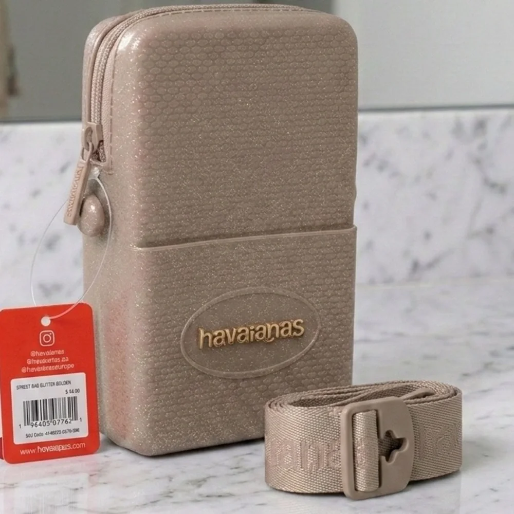 NWT HAVAIANAS GLITTER GOLD CROSS BODY BAG WATER/SAND RESISTANT QUIET LUXURY